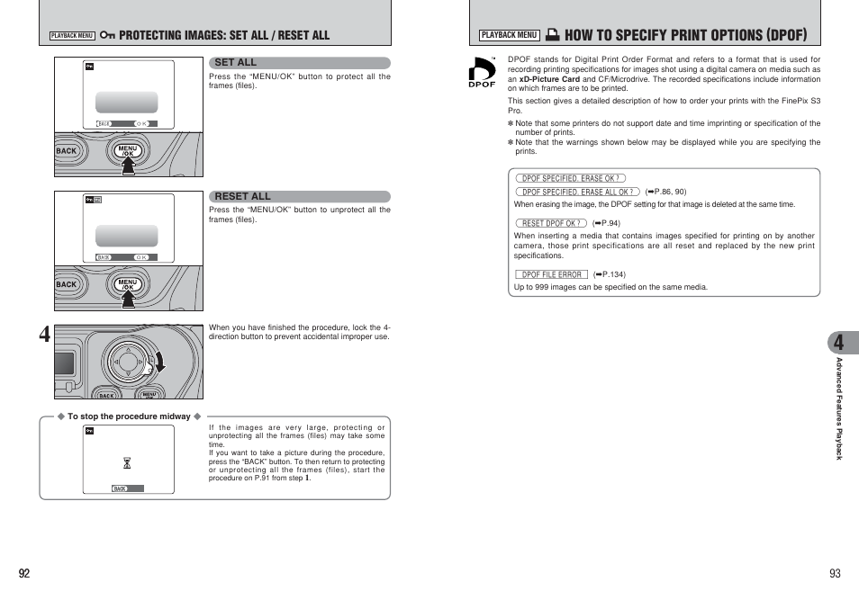 U how to specify print options (dpof) | FujiFilm FinePix S3Pro User Manual | Page 47 / 73