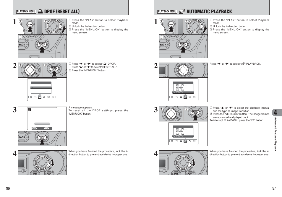 U dpof (reset all), Automatic playback | FujiFilm FinePix S3Pro User Manual | Page 49 / 73