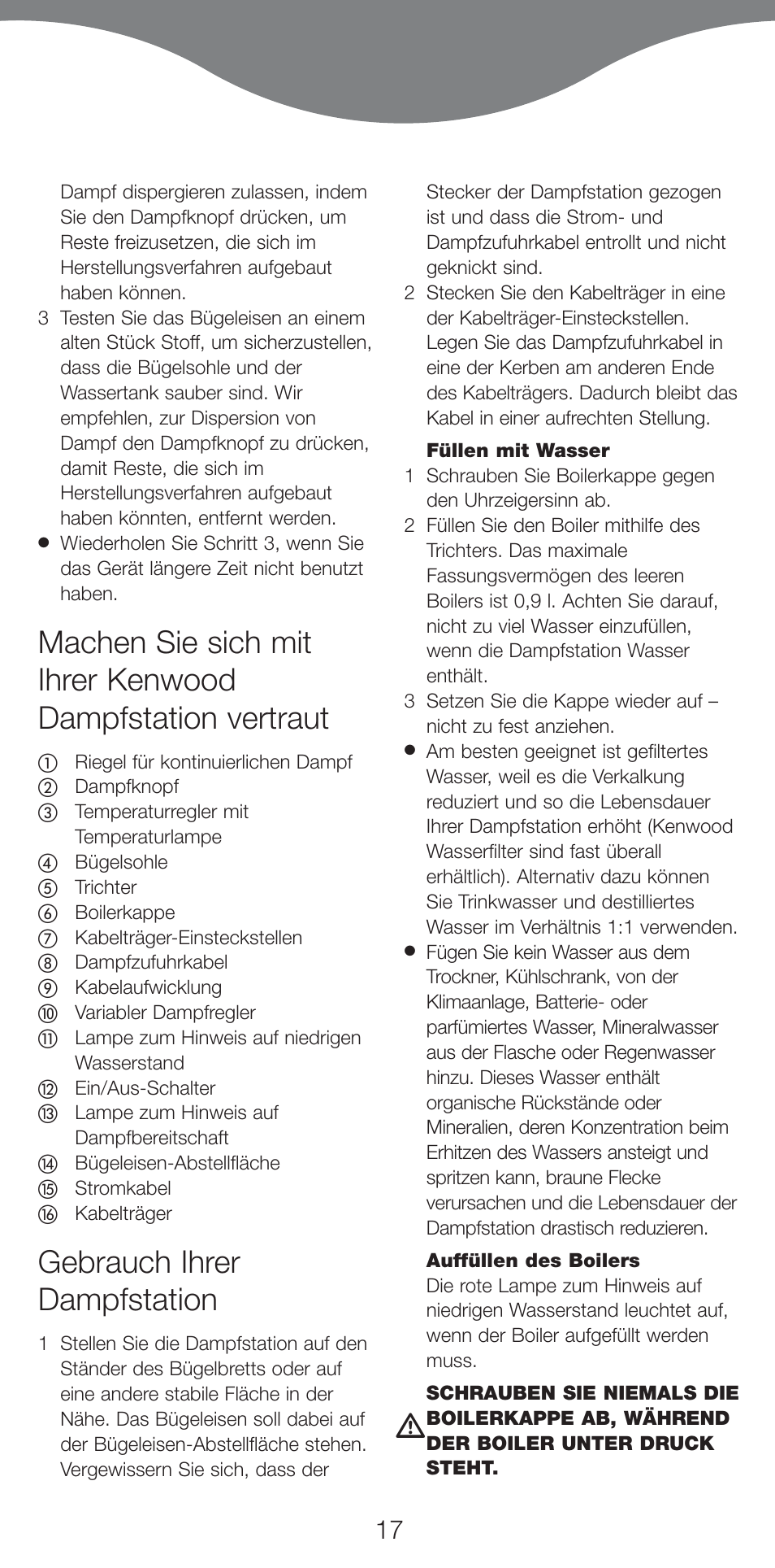 Gebrauch ihrer dampfstation | Kenwood IC400 Series User Manual | Page 19 / 90