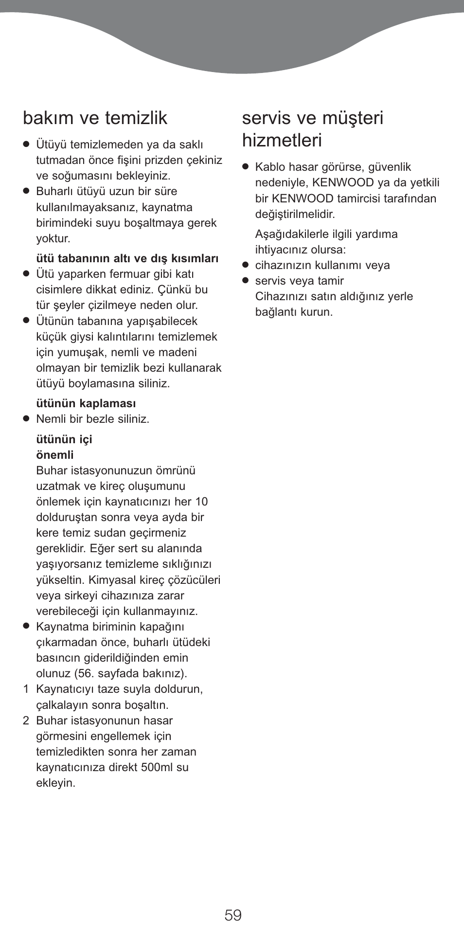 Bakım ve temizlik, Servis ve müşteri hizmetleri | Kenwood IC400 Series User Manual | Page 61 / 90