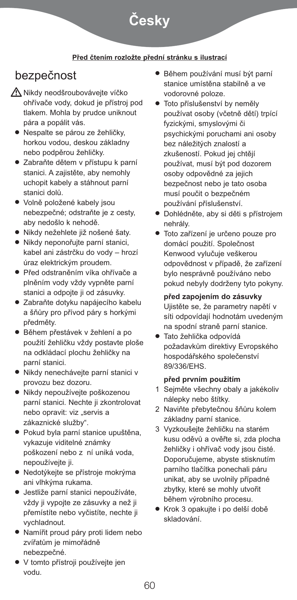 Ïesky, Bezpeïnost | Kenwood IC400 Series User Manual | Page 62 / 90