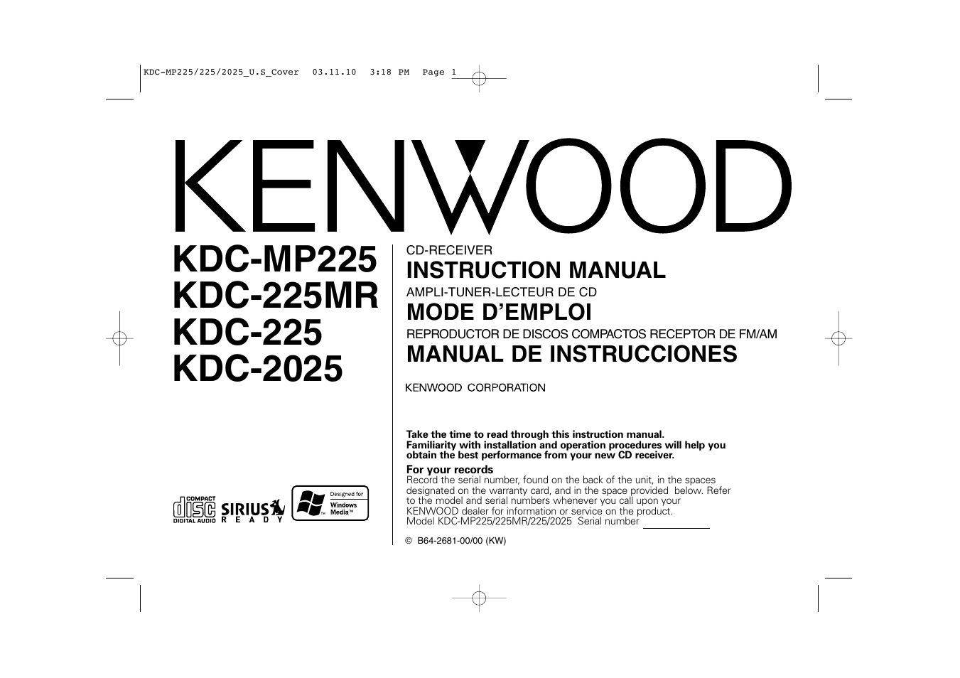 Kenwood KDC-2025 User Manual | 96 pages
