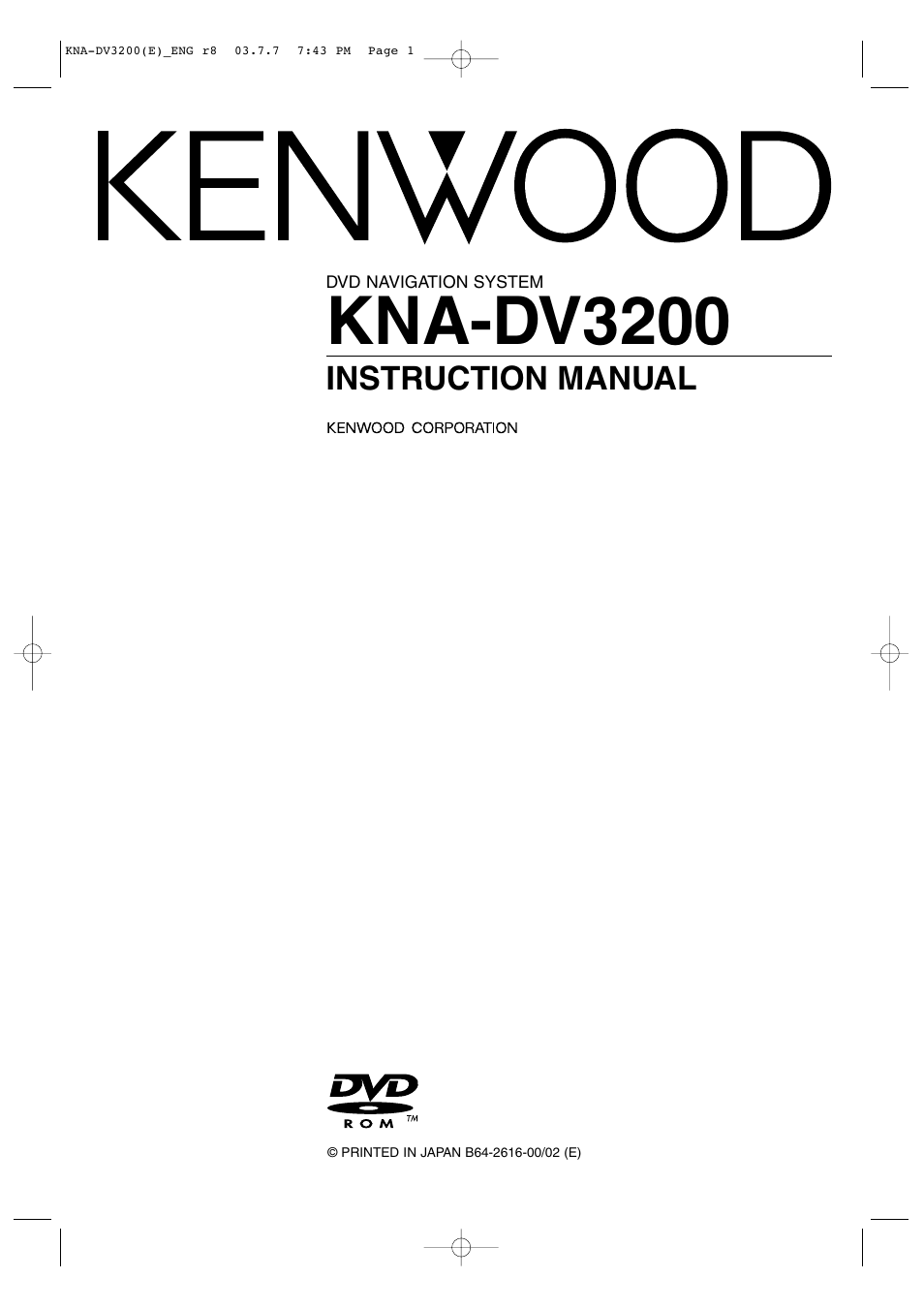 Kenwood DVD NAVIGATION SYSTEM KNA-DV3200 User Manual | 60 pages