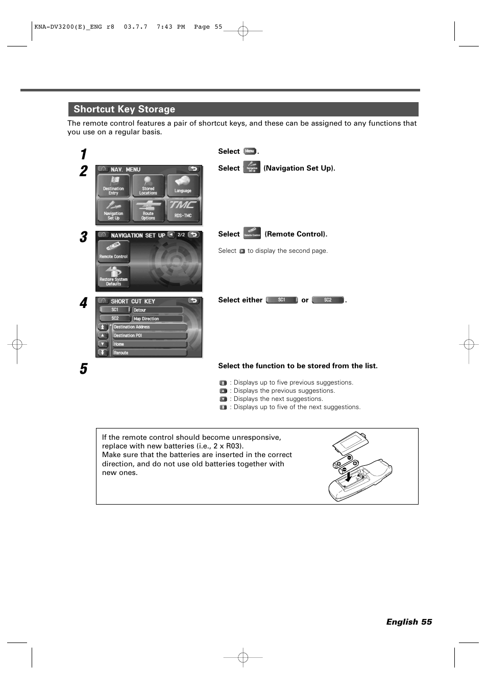 Shortcut key storage | Kenwood DVD NAVIGATION SYSTEM KNA-DV3200 User Manual | Page 55 / 60
