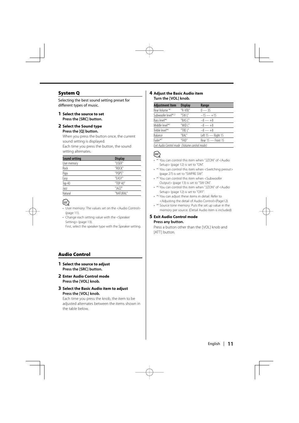 System q, Audio control 1 | Kenwood DPX-MP2090U User Manual | Page 11 / 44