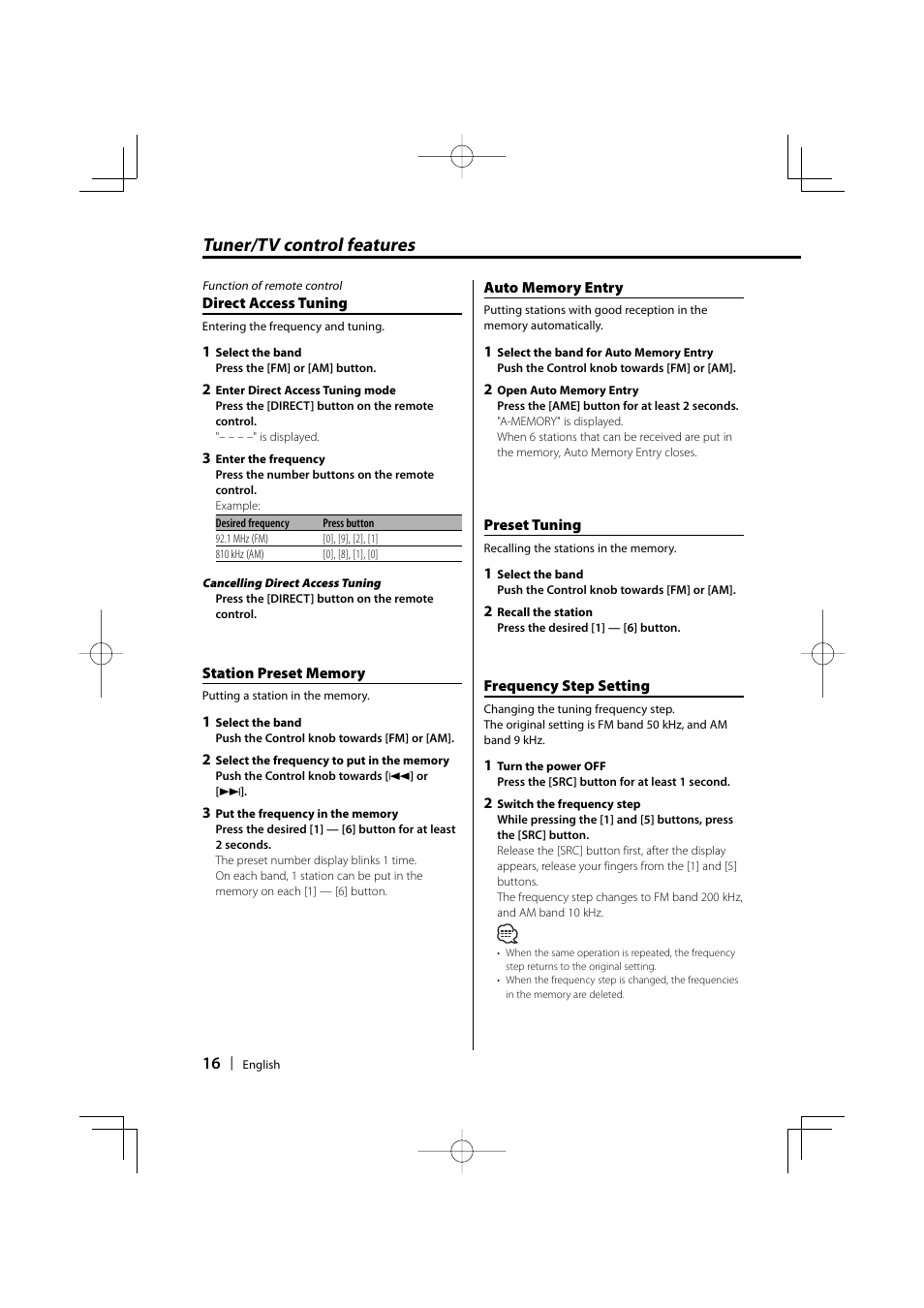 Tuner/tv control features | Kenwood DPX-MP2090U User Manual | Page 16 / 44