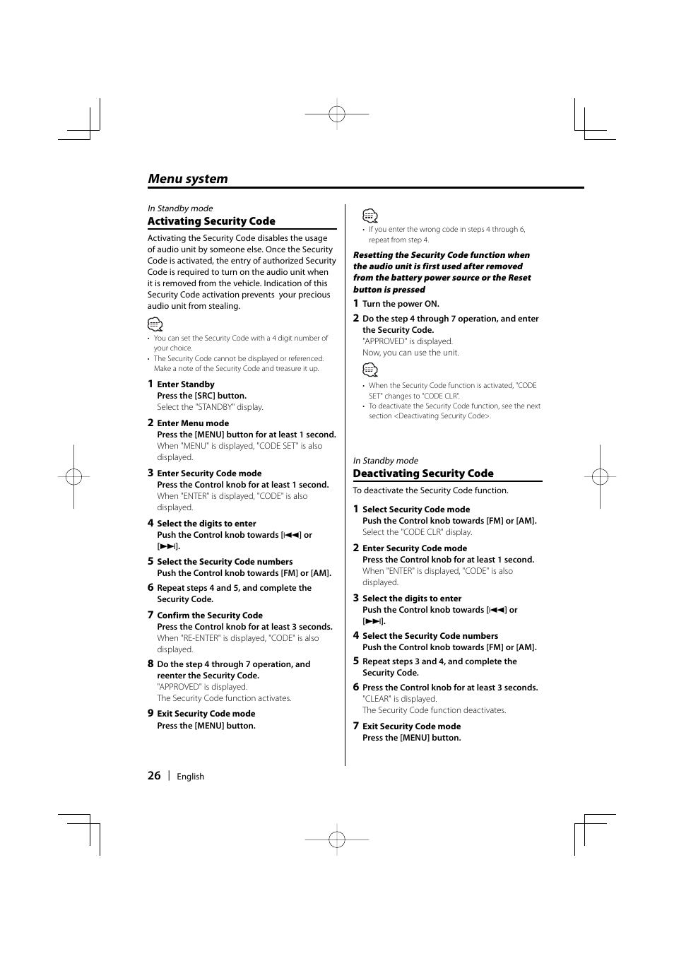 Menu system | Kenwood DPX-MP2090U User Manual | Page 26 / 44