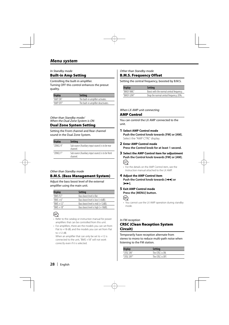 Menu system | Kenwood DPX-MP2090U User Manual | Page 28 / 44