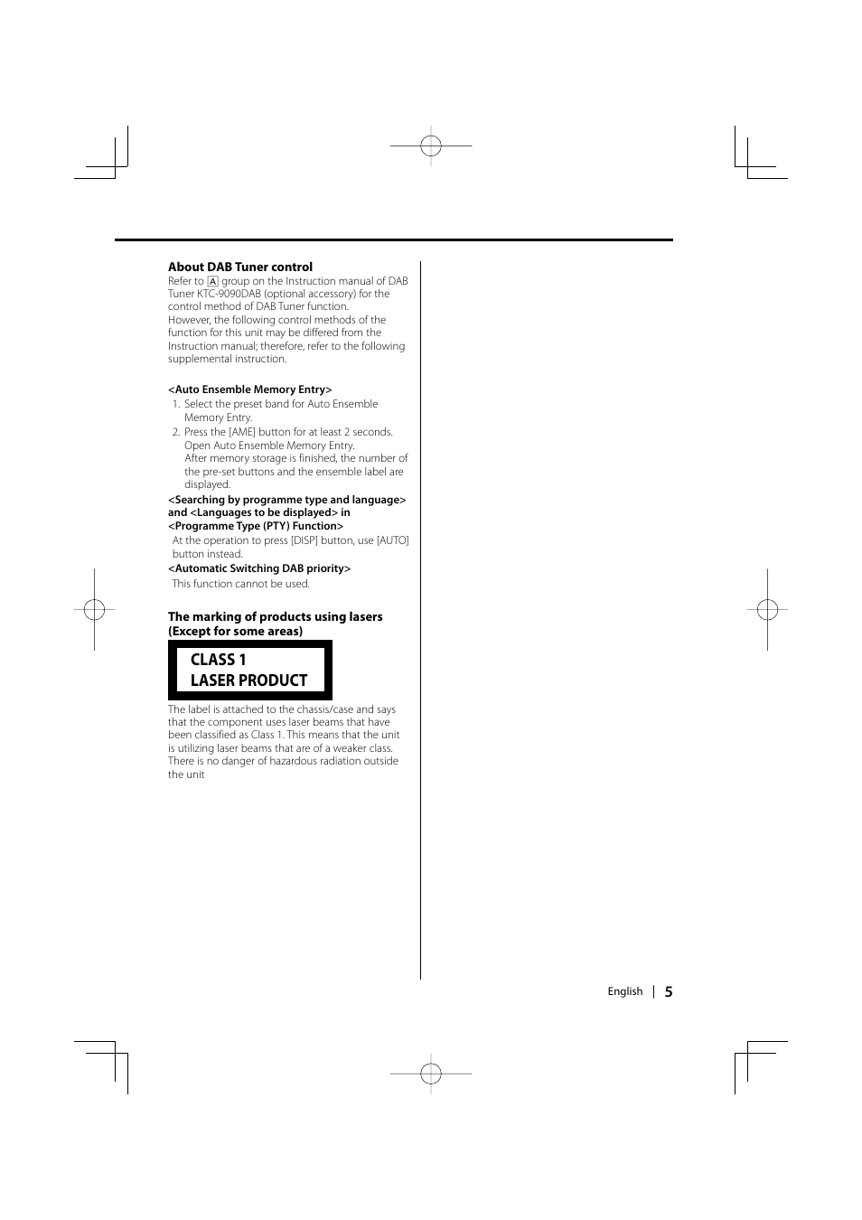 Class 1 laser product | Kenwood DPX-MP2090U User Manual | Page 5 / 44