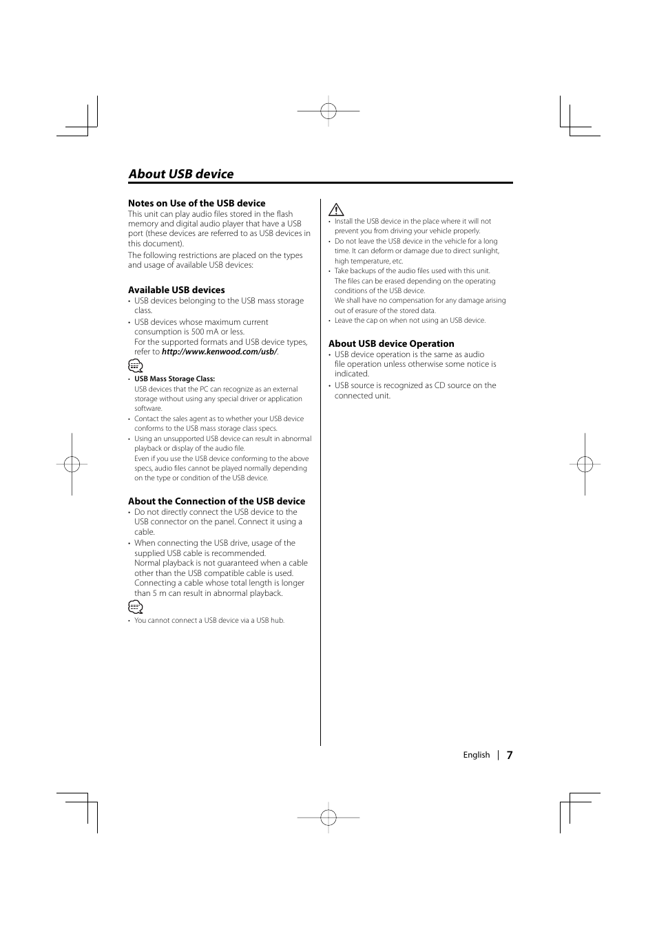 About usb device | Kenwood DPX-MP2090U User Manual | Page 7 / 44