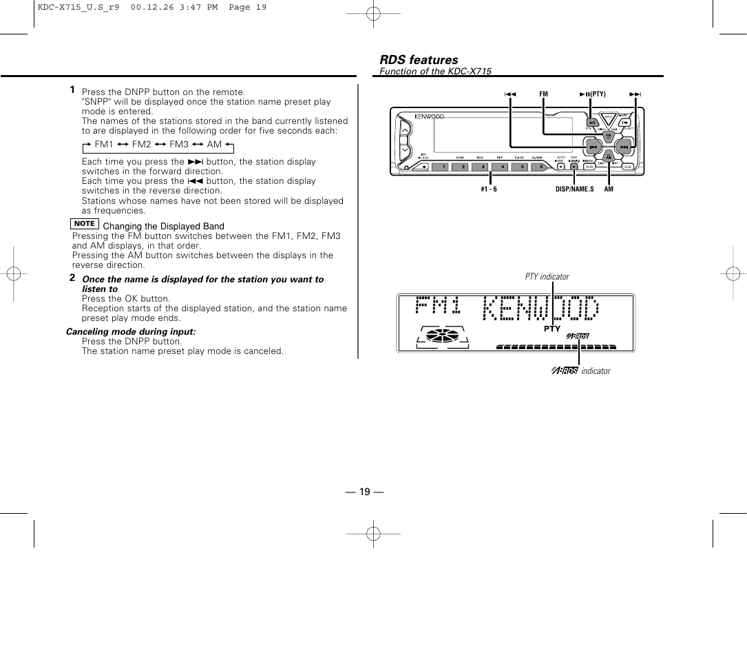 Rds features | Kenwood 715S User Manual | Page 19 / 52