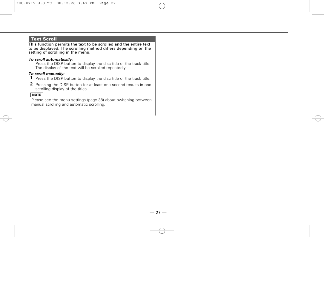 Text scroll | Kenwood 715S User Manual | Page 27 / 52