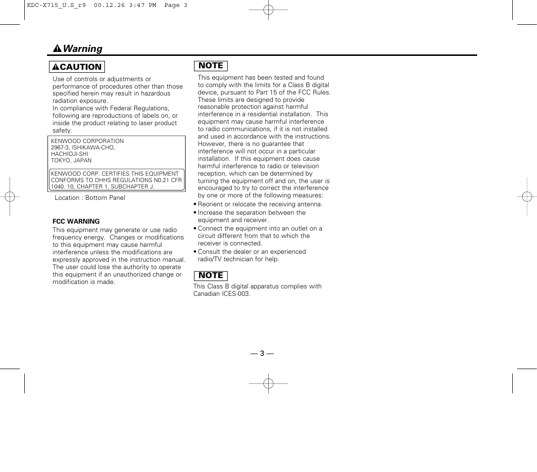 Before use, Warning, 2 warning | Kenwood 715S User Manual | Page 3 / 52