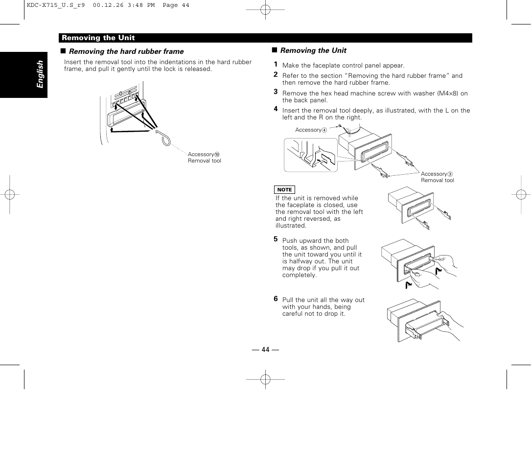 Removing the unit | Kenwood 715S User Manual | Page 44 / 52