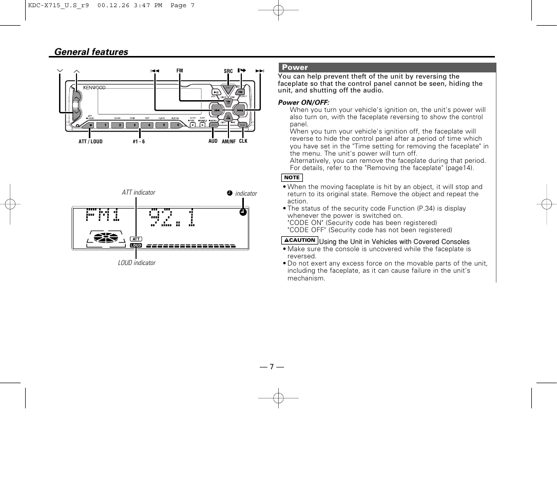 General features, Power | Kenwood 715S User Manual | Page 7 / 52