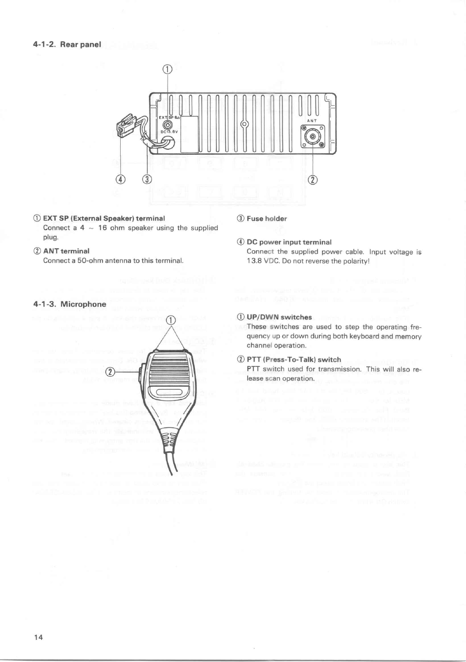 1-2. rear panel, 1-3. microphone, 1-2. rear panel 4-1-3. microphone | Kenwood TM-3530A User Manual | Page 14 / 47