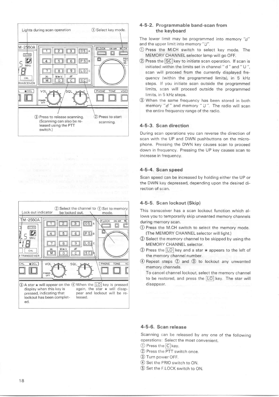 5-2. programmable band-scan from the keyboard, 5-3. scan direction, 5-4. scan speed | 5-5. scan lockout (skip), 5-6. scan release | Kenwood TM-3530A User Manual | Page 18 / 47