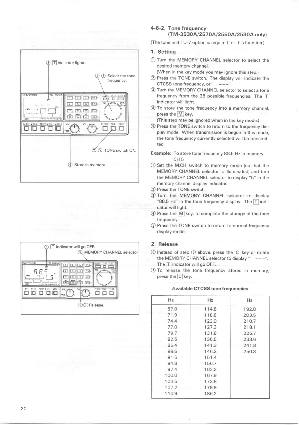 6-2. tone frequency, Setting, Release | Kenwood TM-3530A User Manual | Page 20 / 47