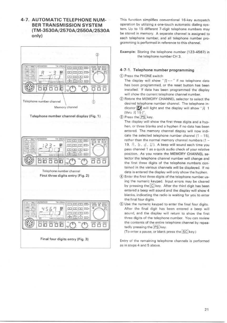 7-1. telephone number programming | Kenwood TM-3530A User Manual | Page 21 / 47