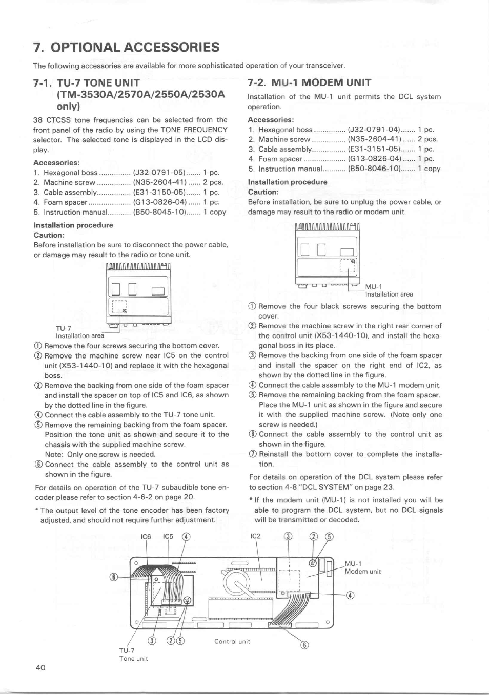 1. tu-7 tone unit, Tm-3530a/2570a/2550a/2530a, Only) | Optional accessories | Kenwood TM-3530A User Manual | Page 40 / 47