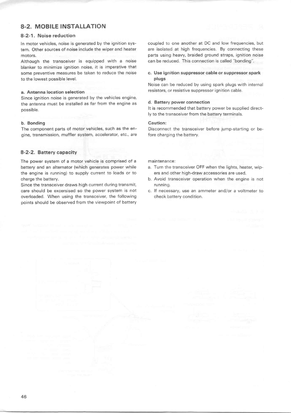 2. mobile installation, 2-1. noise reduction, 2-2. battery capacity | 2-1. noise reduction 8-2-2. battery capacity | Kenwood TM-3530A User Manual | Page 46 / 47