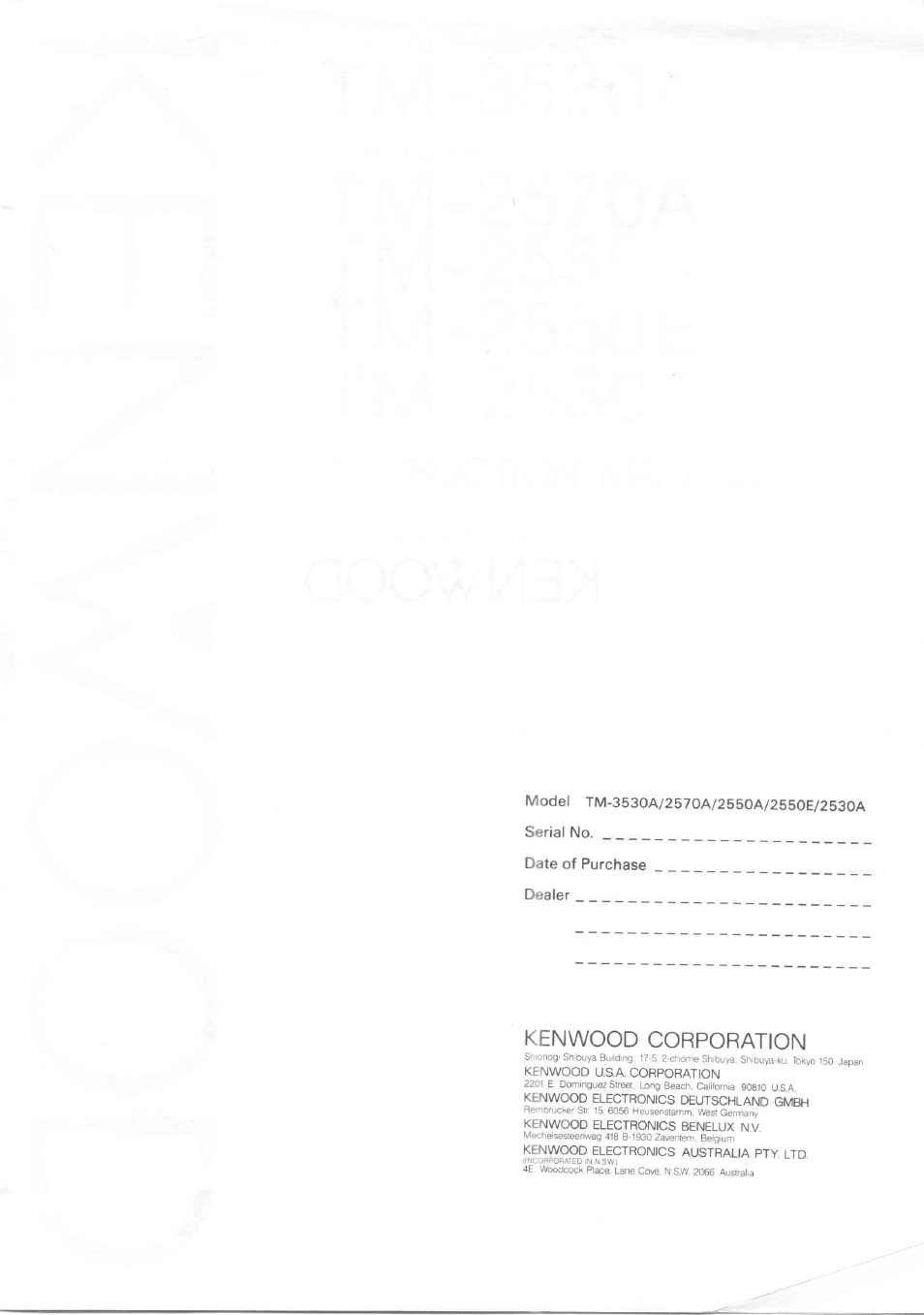 Kenwood oorporation | Kenwood TM-3530A User Manual | Page 47 / 47
