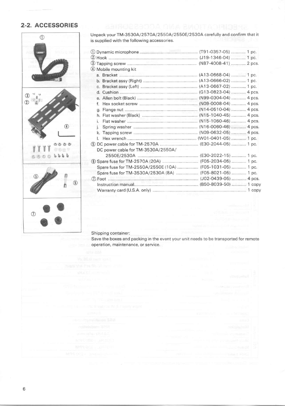 2. accessories | Kenwood TM-3530A User Manual | Page 6 / 47