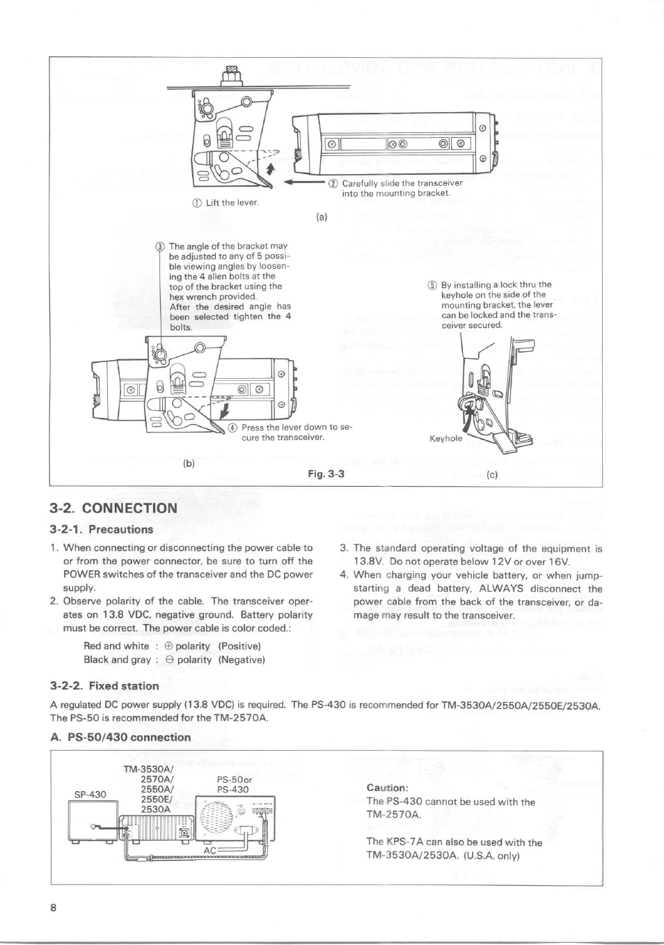 2. connection, 2-1. precautions, 2-2. fixed station | 2-1. precautions 3-2-2. fixed station | Kenwood TM-3530A User Manual | Page 8 / 47