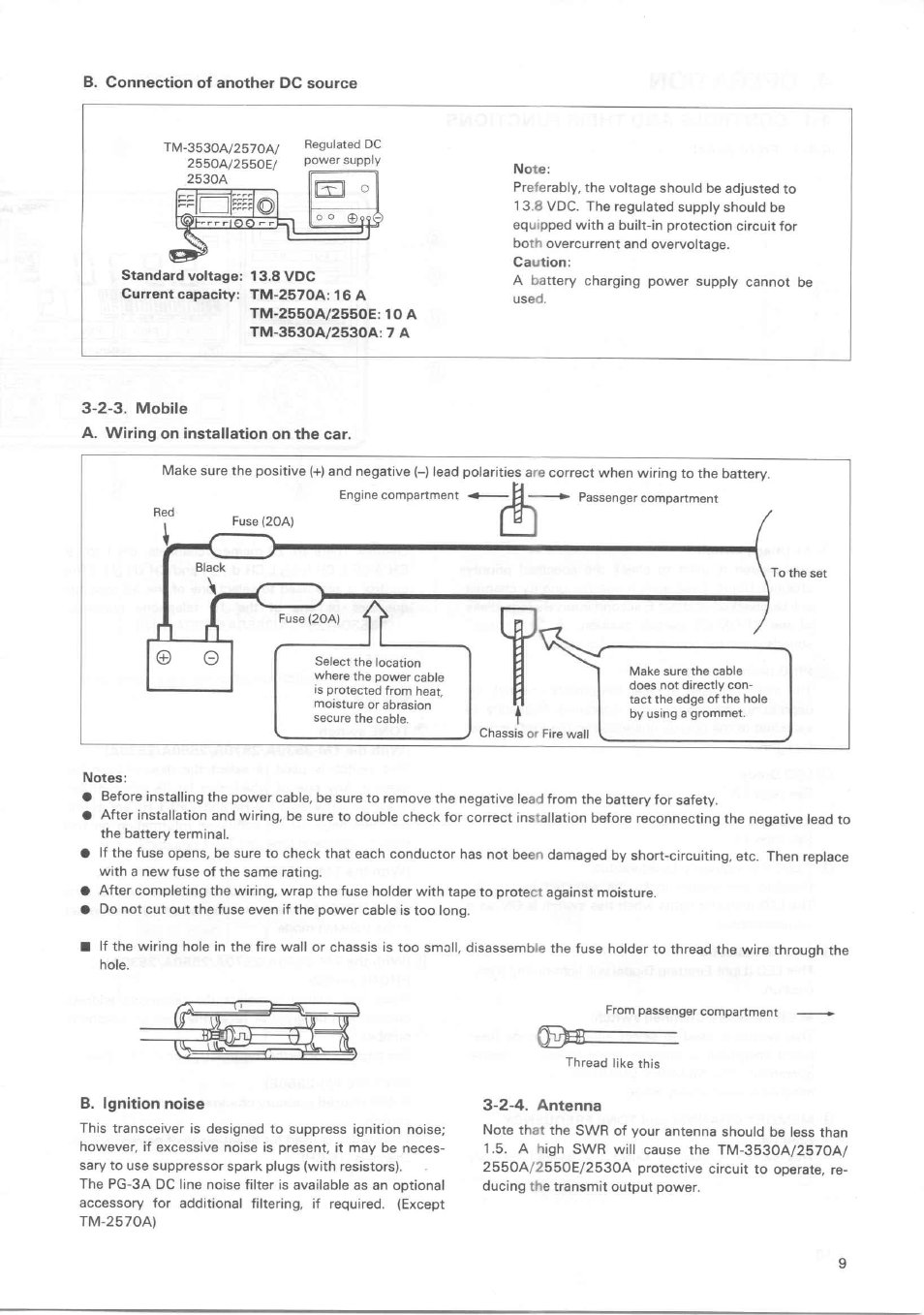 B. connection of another dc source, 2-3. mobile, B. ignition noise | 2-4. antenna | Kenwood TM-3530A User Manual | Page 9 / 47