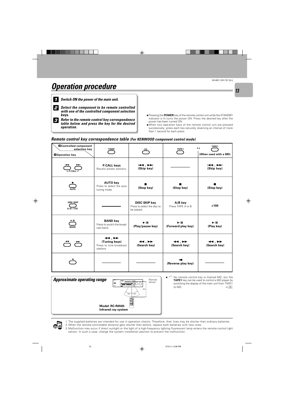 Operation procedure | Kenwood KR-797 User Manual | Page 13 / 32