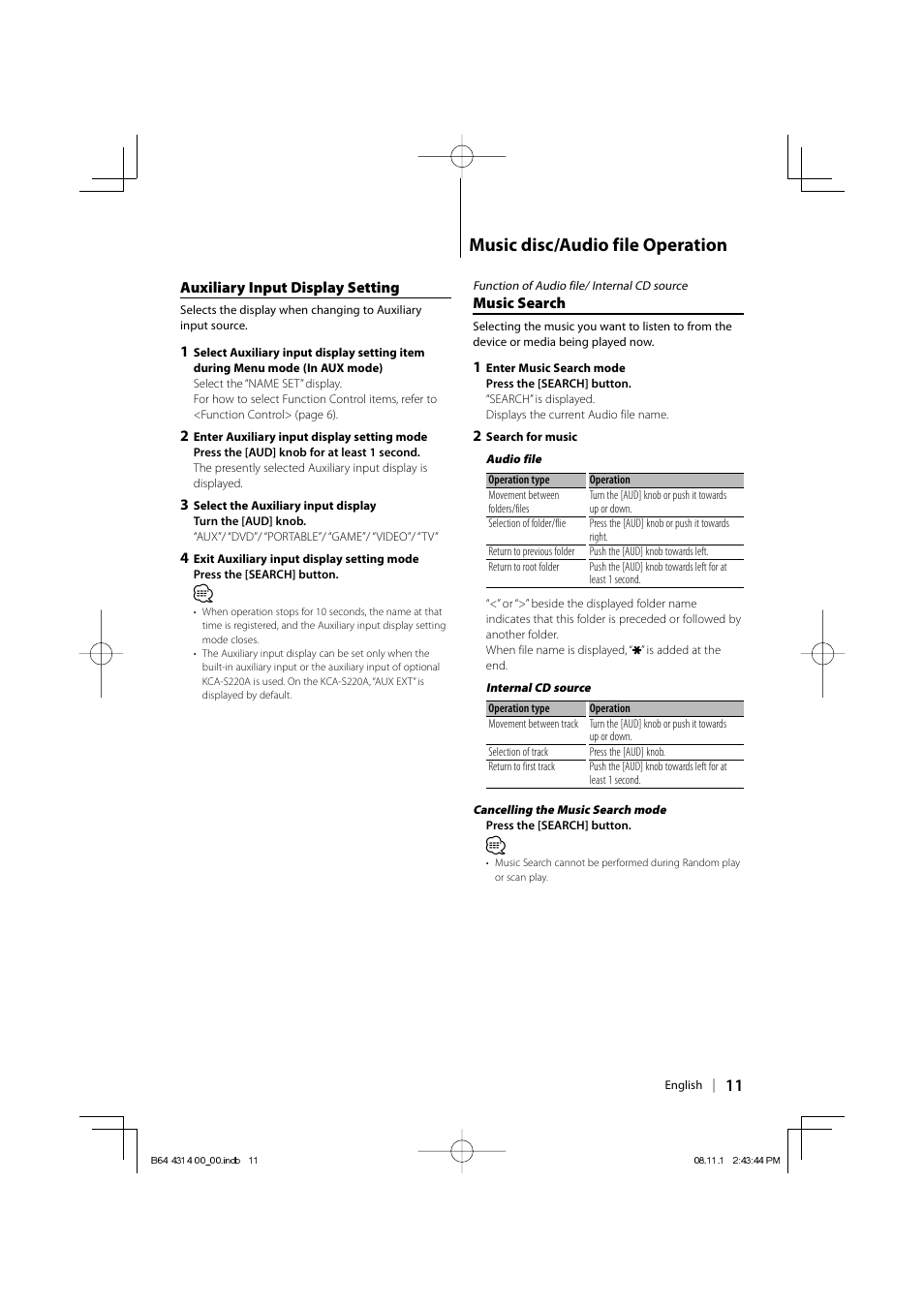 Music disc/audio file operation | Kenwood KDC-BT742U User Manual | Page 11 / 140