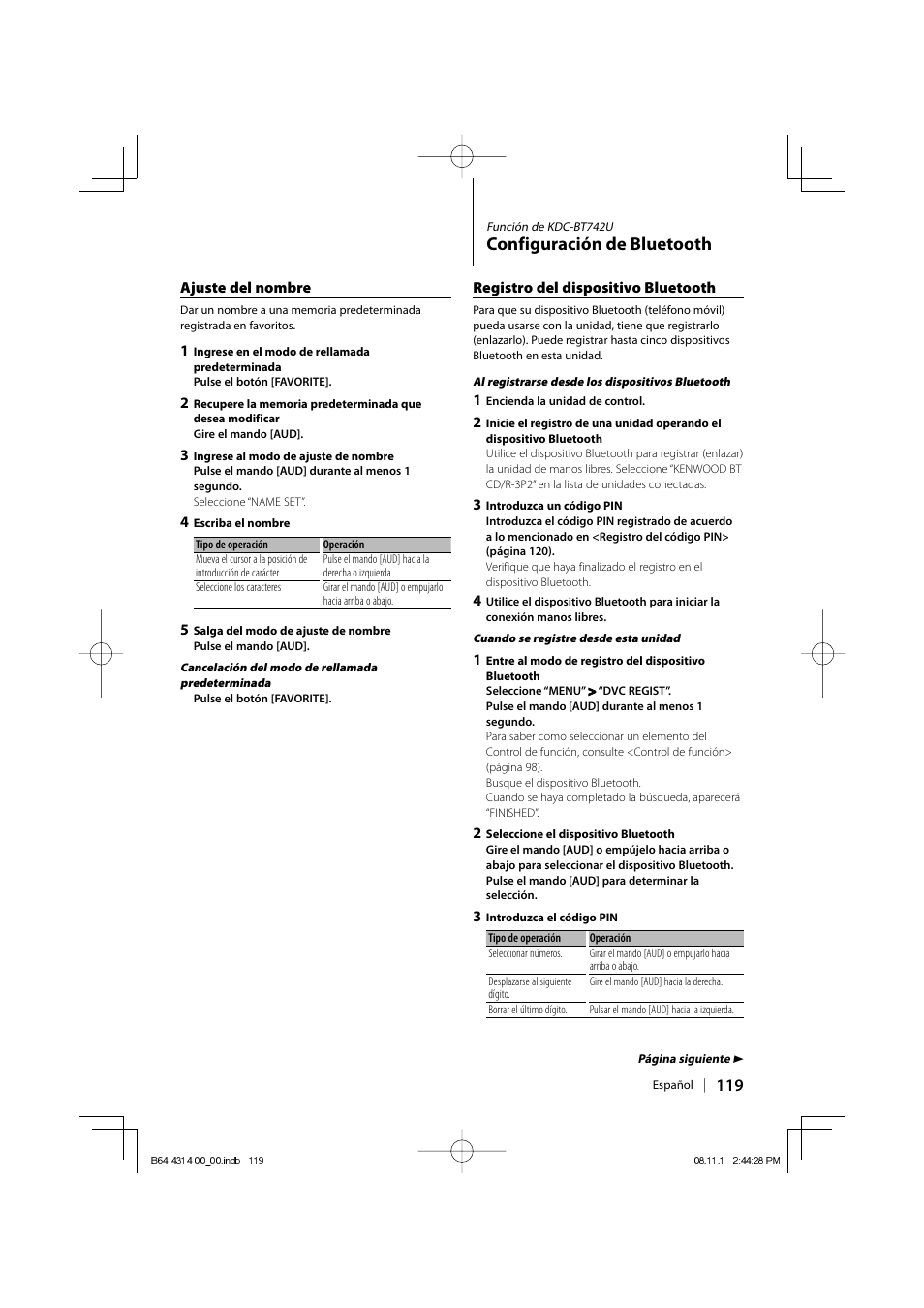 Configuración de bluetooth | Kenwood KDC-BT742U User Manual | Page 119 / 140