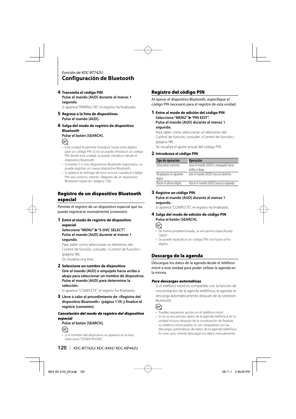 Configuración de bluetooth | Kenwood KDC-BT742U User Manual | Page 120 / 140