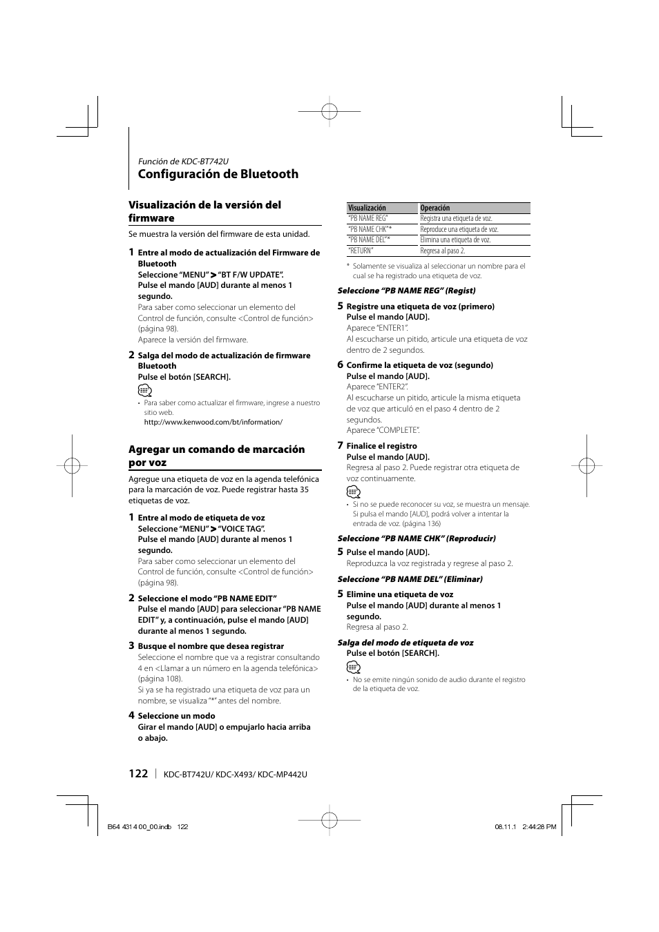 Configuración de bluetooth | Kenwood KDC-BT742U User Manual | Page 122 / 140