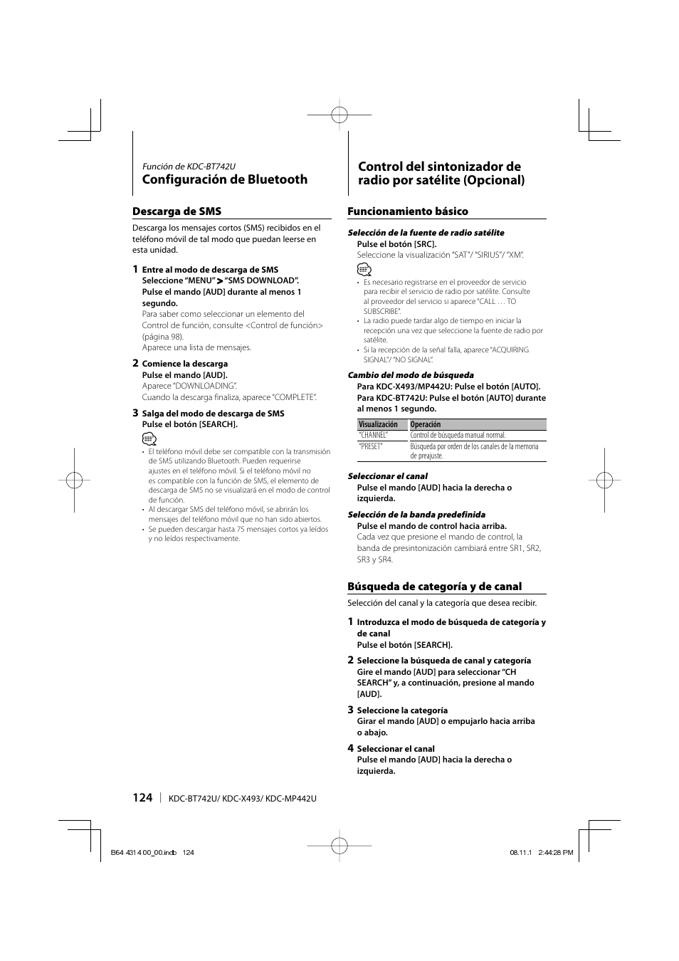 Configuración de bluetooth | Kenwood KDC-BT742U User Manual | Page 124 / 140