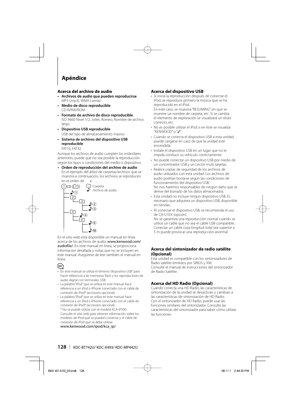 Apéndice | Kenwood KDC-BT742U User Manual | Page 128 / 140