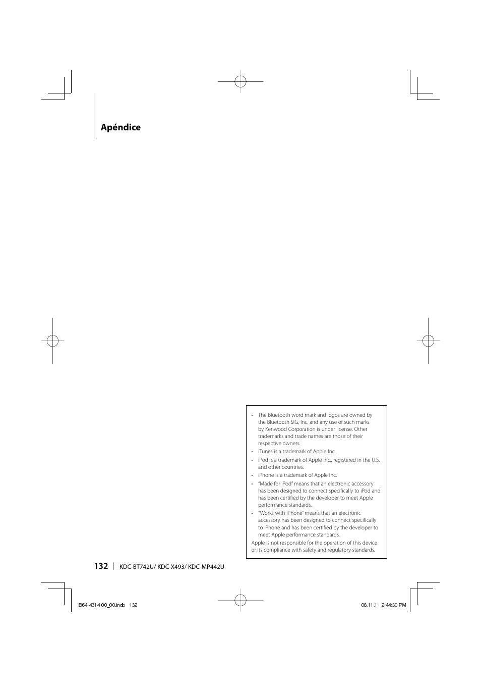 Apéndice | Kenwood KDC-BT742U User Manual | Page 132 / 140