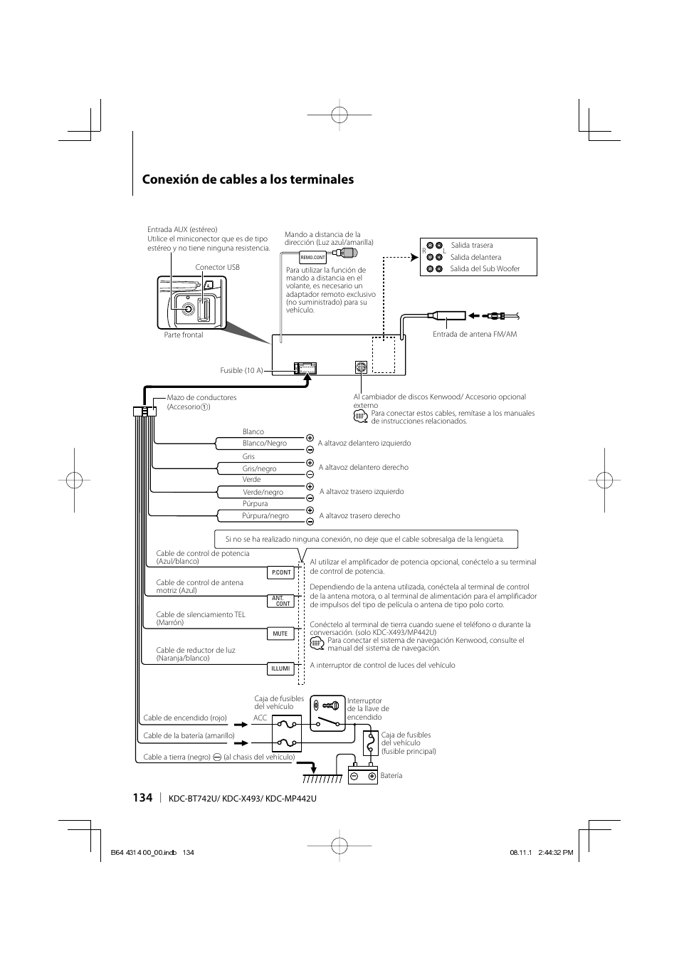 Conexión de cables a los terminales | Kenwood KDC-BT742U User Manual | Page 134 / 140