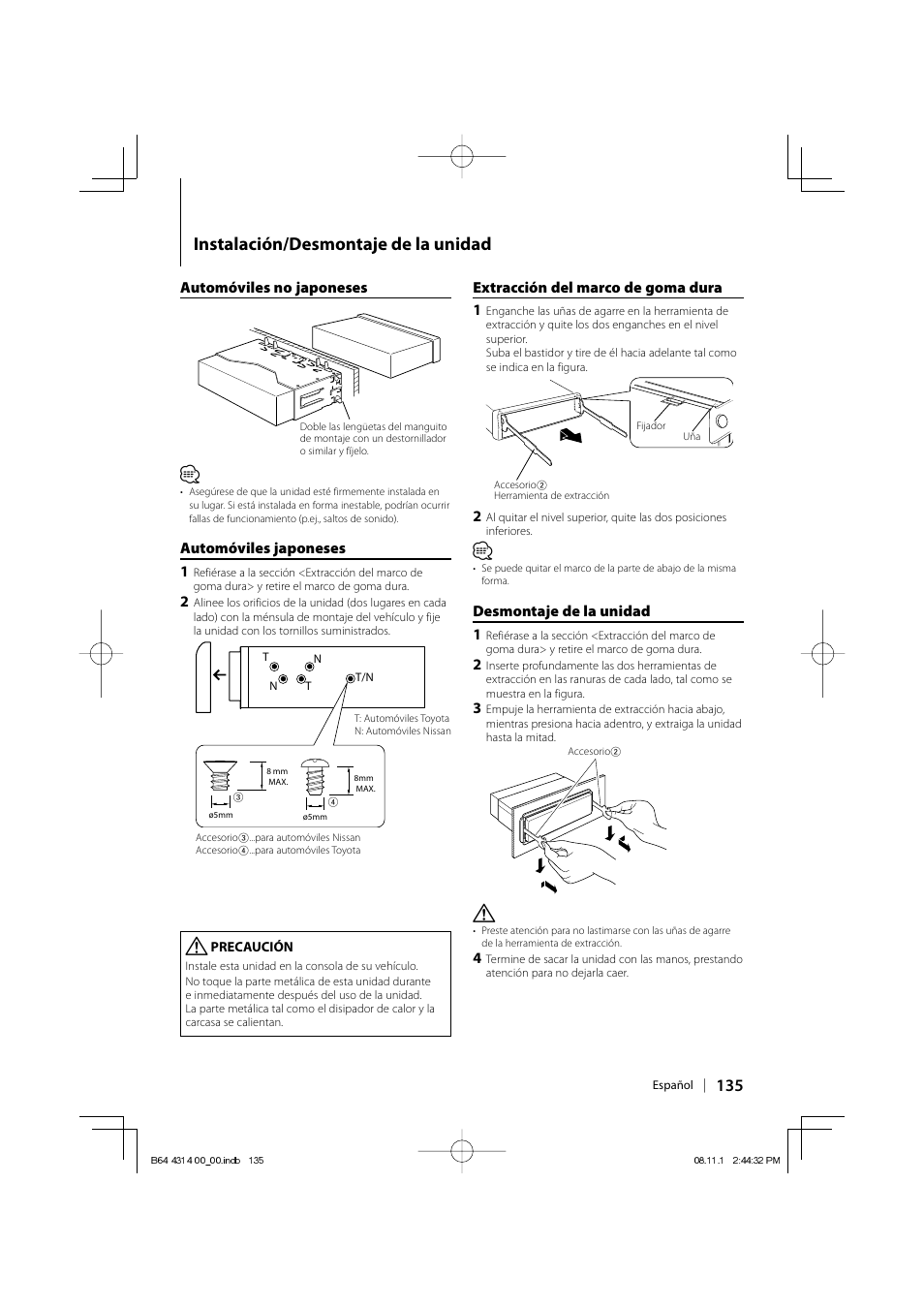 Instalación/desmontaje de la unidad | Kenwood KDC-BT742U User Manual | Page 135 / 140