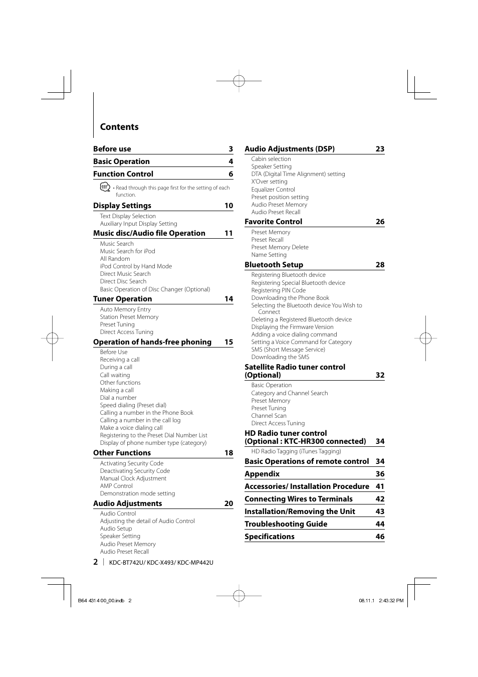 Kenwood KDC-BT742U User Manual | Page 2 / 140