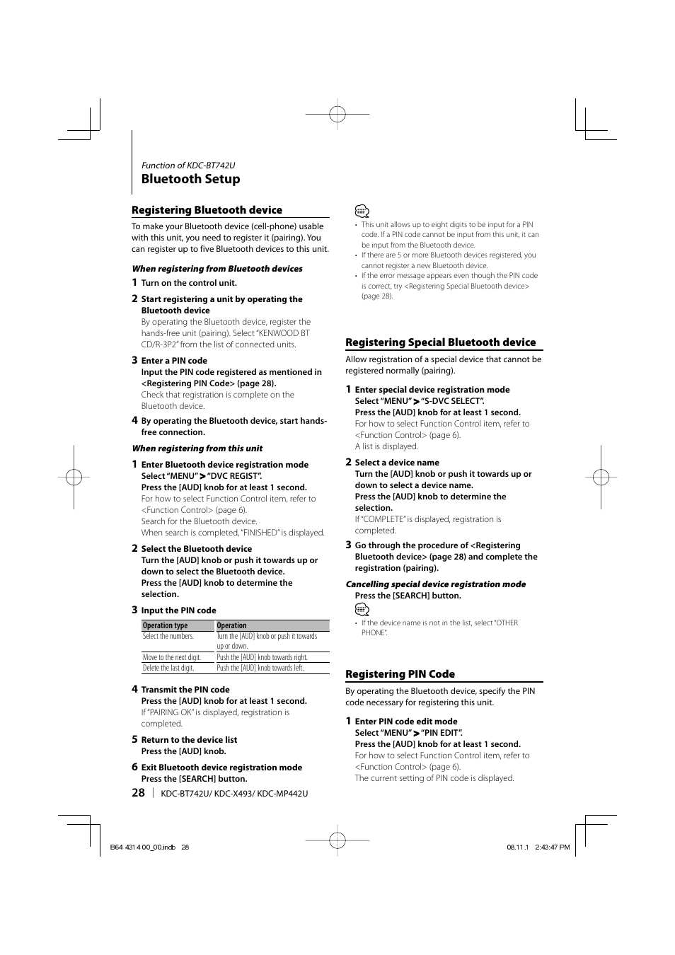 Bluetooth setup | Kenwood KDC-BT742U User Manual | Page 28 / 140