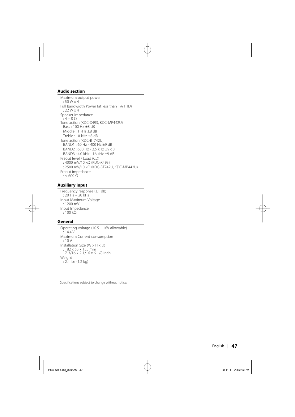 Kenwood KDC-BT742U User Manual | Page 47 / 140