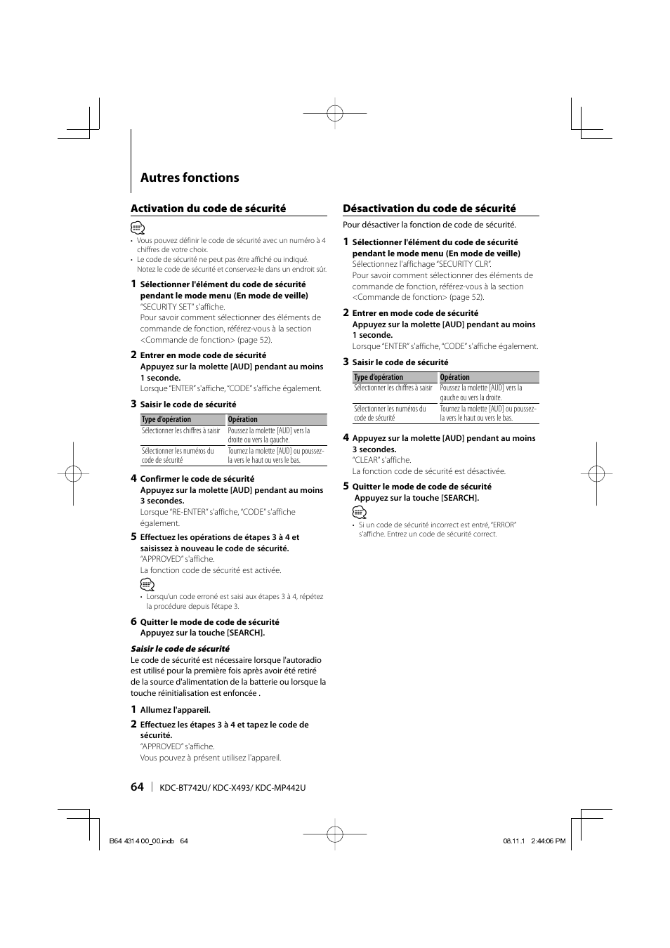 Autres fonctions | Kenwood KDC-BT742U User Manual | Page 64 / 140