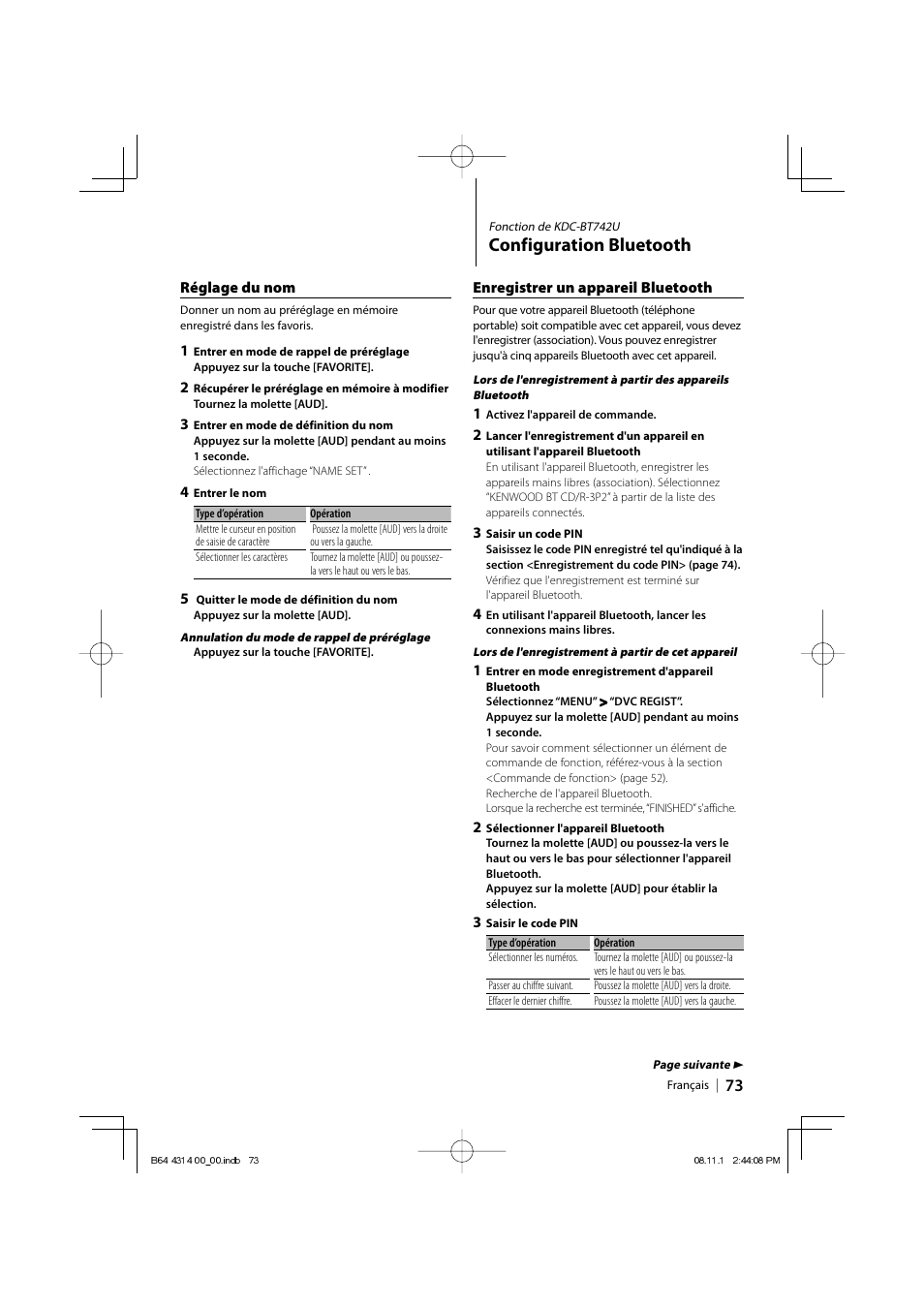 Configuration bluetooth | Kenwood KDC-BT742U User Manual | Page 73 / 140