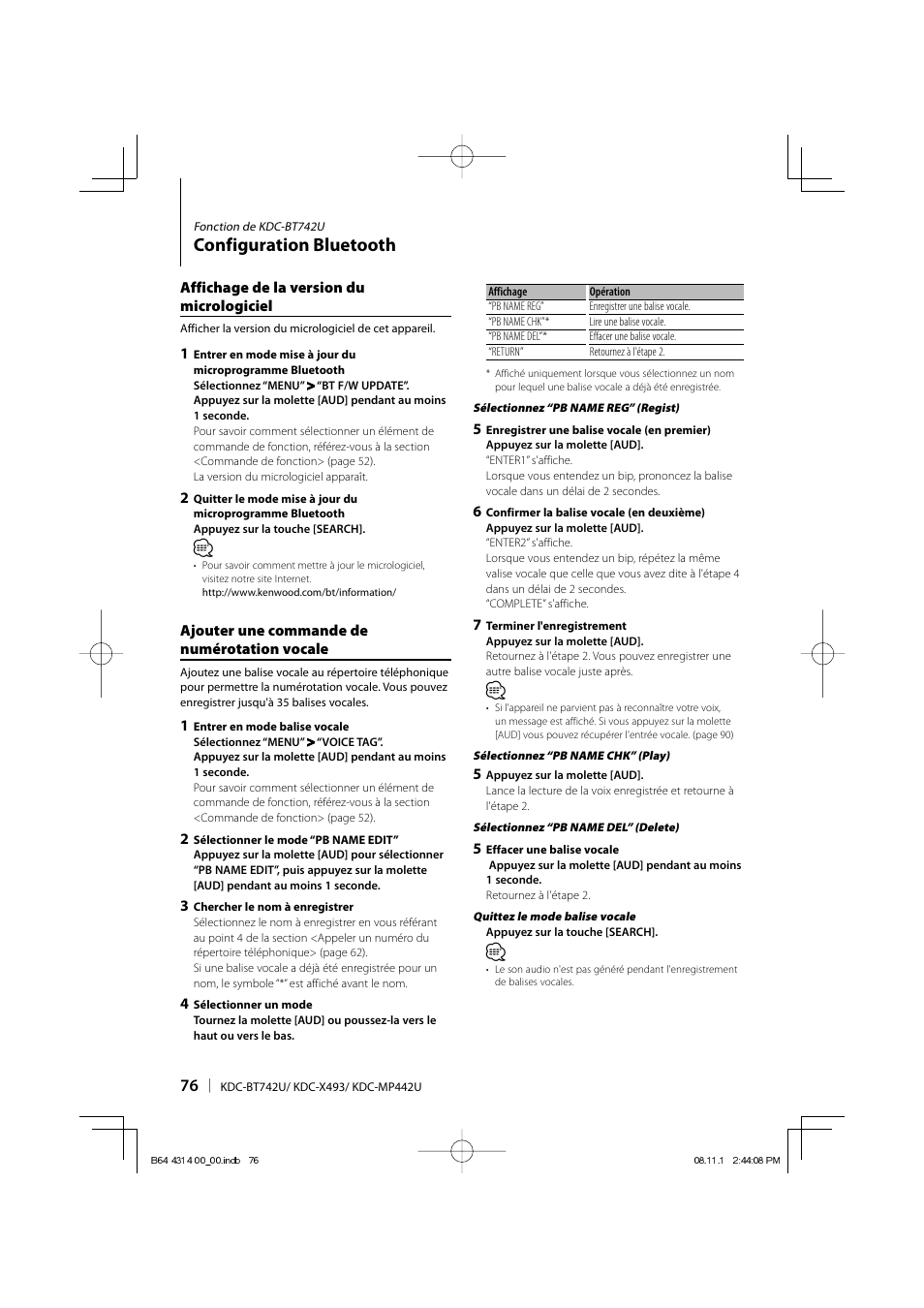 Configuration bluetooth | Kenwood KDC-BT742U User Manual | Page 76 / 140