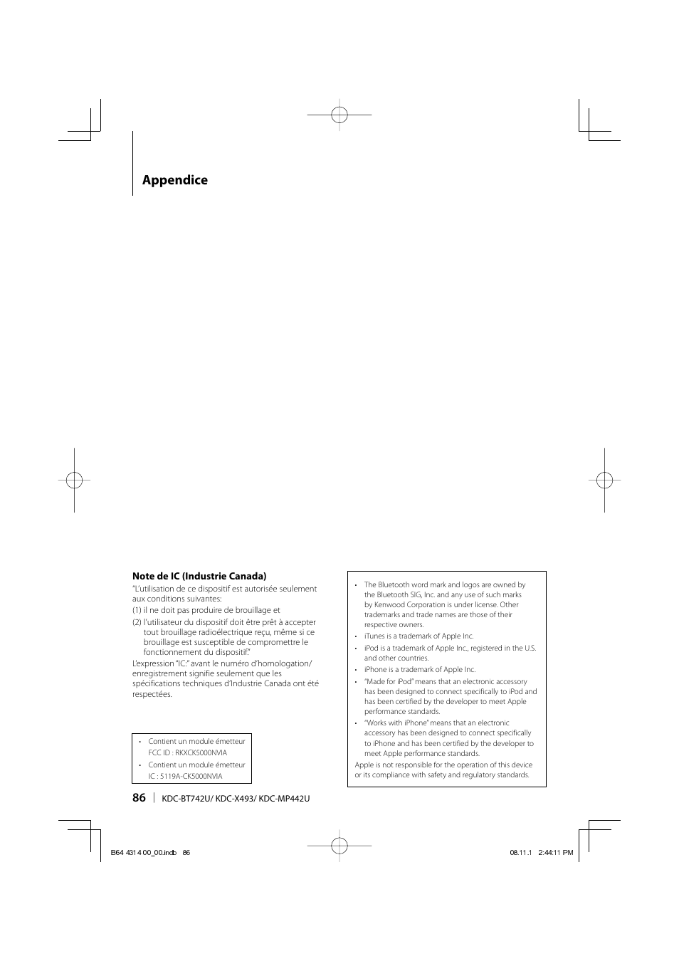 Appendice | Kenwood KDC-BT742U User Manual | Page 86 / 140