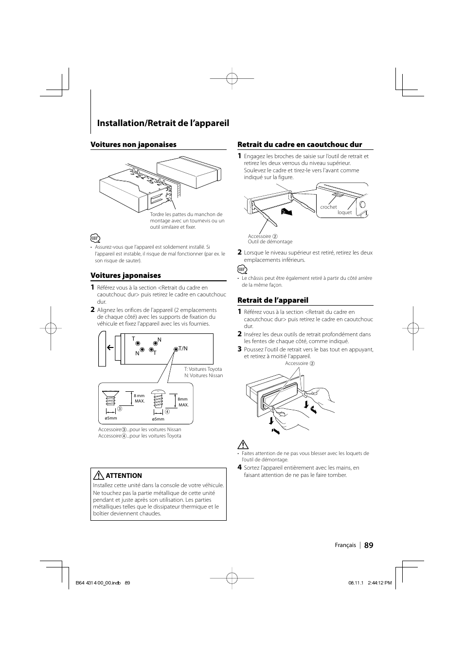 Installation/retrait de l’appareil | Kenwood KDC-BT742U User Manual | Page 89 / 140