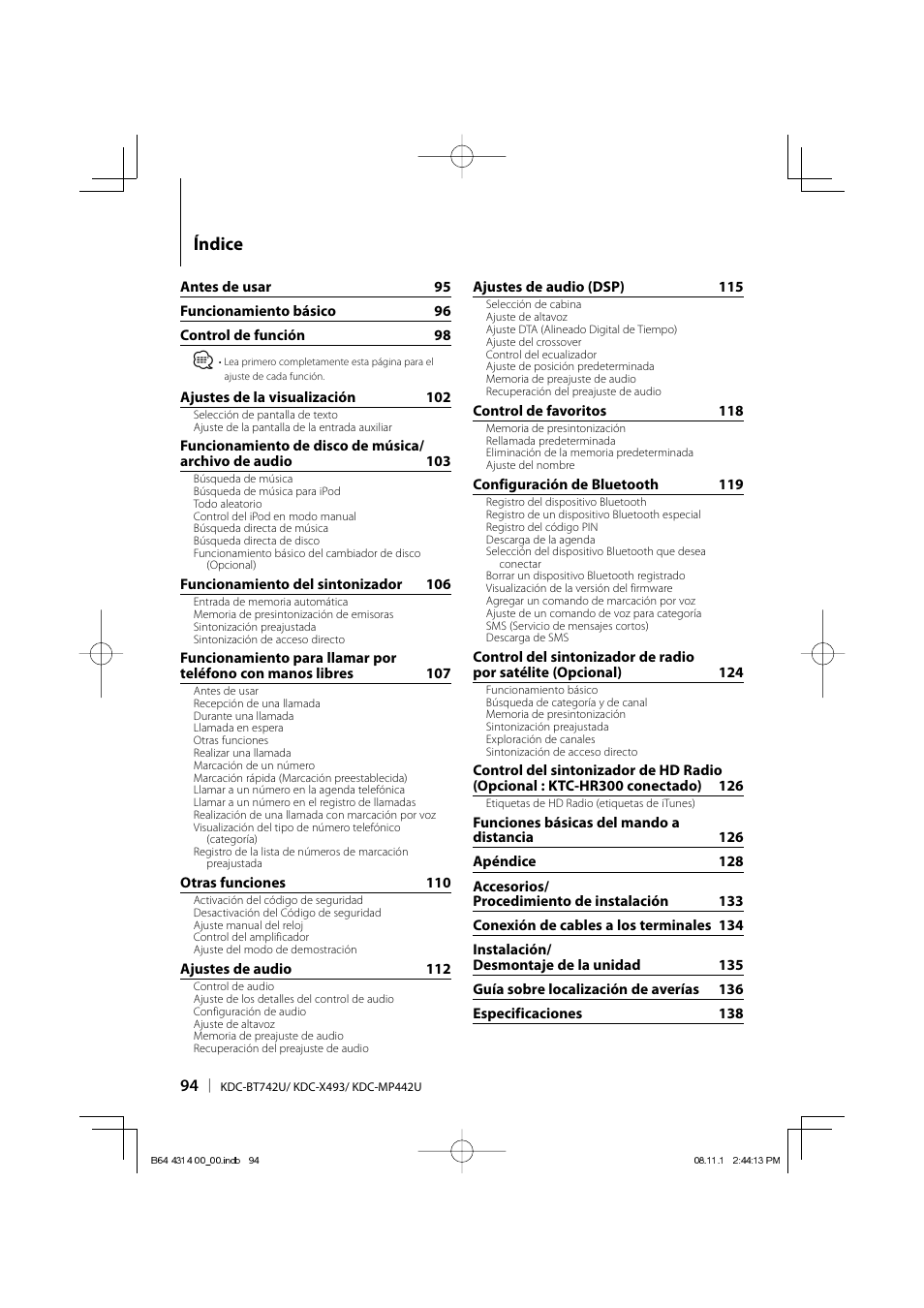 Índice | Kenwood KDC-BT742U User Manual | Page 94 / 140