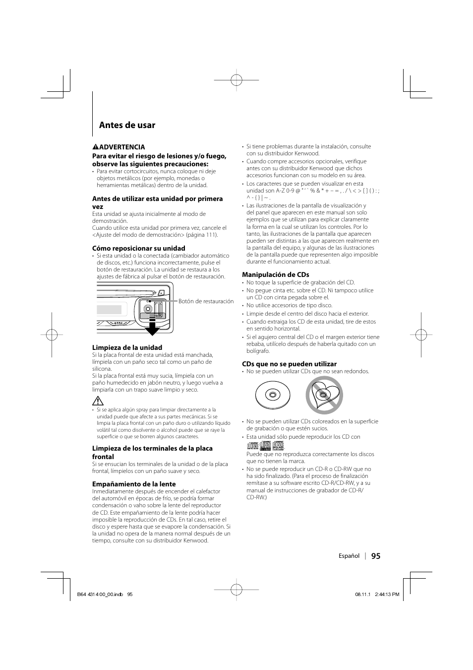 Antes de usar | Kenwood KDC-BT742U User Manual | Page 95 / 140