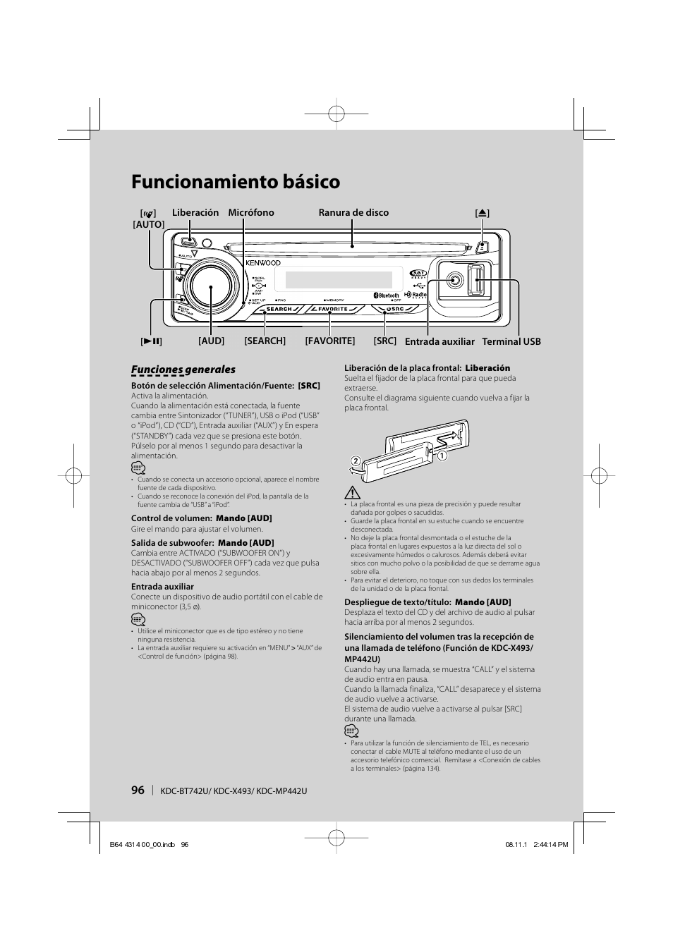 Funcionamiento básico | Kenwood KDC-BT742U User Manual | Page 96 / 140